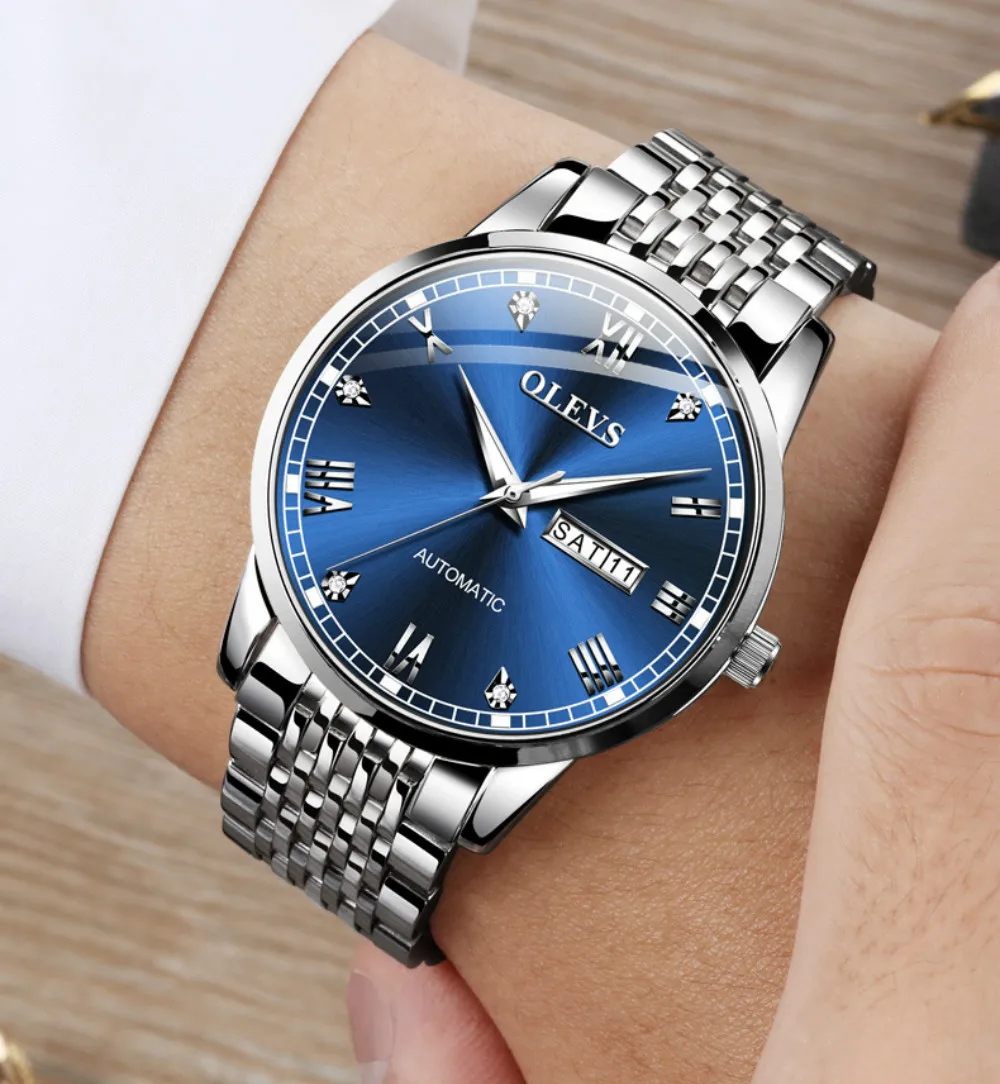 Роскошные полностью стальные механические мужские часы с двойным календарем автоматические светящиеся Брендовые Часы спортивные Relogio