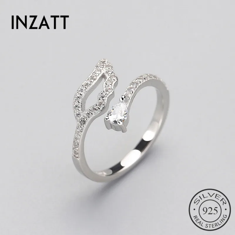 

INZATT Real 925 Sterling Silver Zircon Wing Adjustable Ring Crystal Bohemia Fine Jewelry For Women Romantic Party Accessories