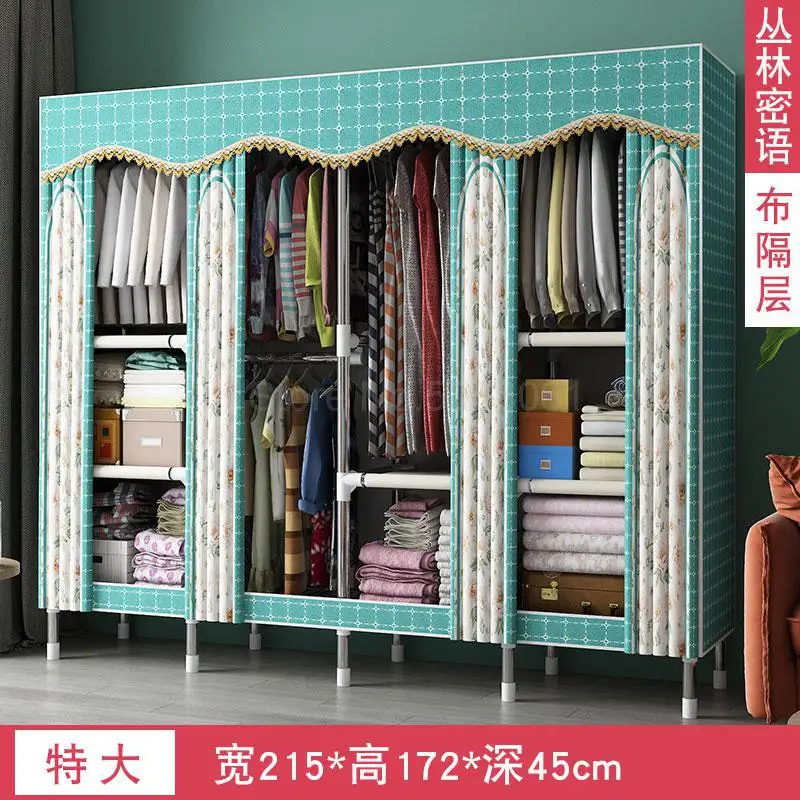 Simple cloth wardrobe steel pipe thickening and thickening reinforcement steel frame economy double rental home wardrobe - Цвет: ml24