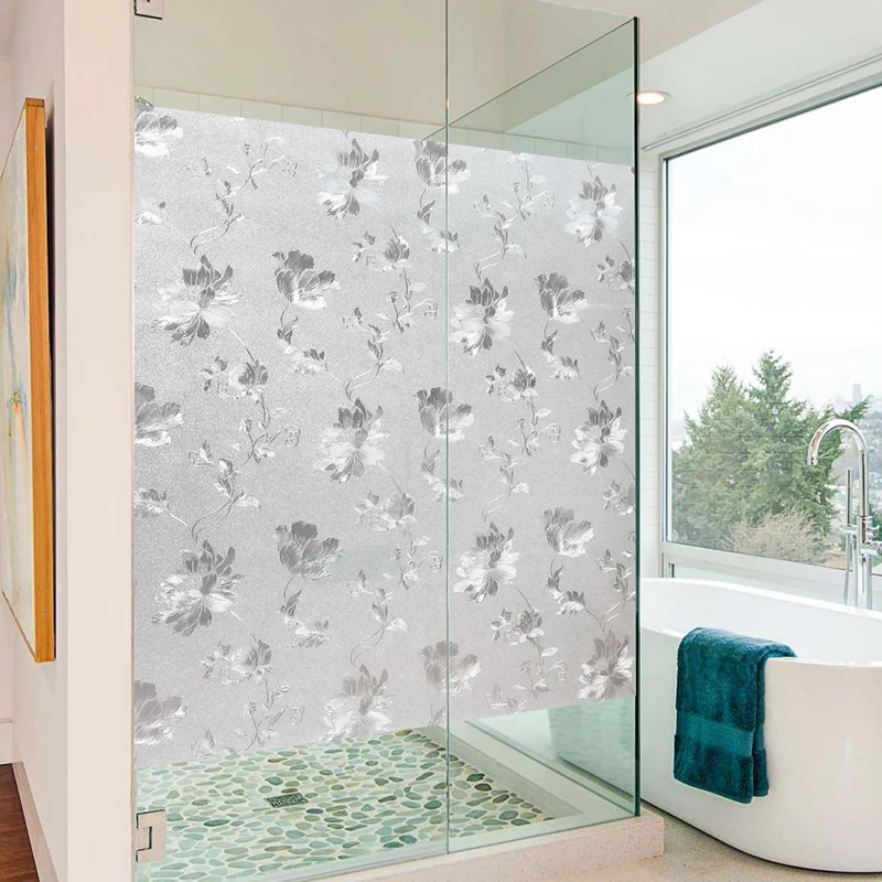 

60*200cm/lot Privacy Protection Window Film Decorative Static Without glue Glass Foil Stickers Sandblasting Hibiscus PVC H080