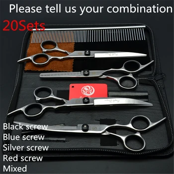 

20Sets Suit 7" Purple Dragon Scissor for Dog Grooming Comb+Cutting&Thinning Shears+UP&Down Curved Shears Pets Hair Clipper Z3001