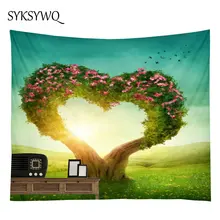 Tapestry Forest Wall Hanging Flower Tree Heart bohemian Psychedelic Forest Tenture Hippie Tapestry Valentine Wall Carpet Cloth wall hanging forest tree print tapestry