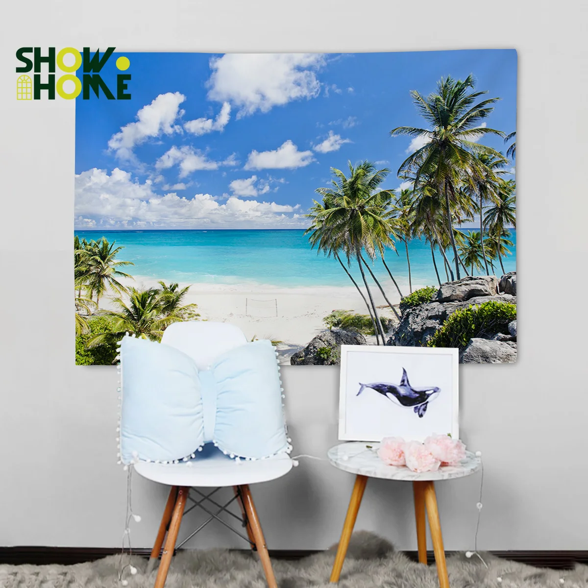Showhome Beach Forest Pirates Tropical Trees Quiet Summer Sky Bay Wall Hanging Decor Décor Tapestry Bedding Curtain Sc | Дом и сад