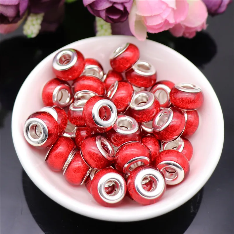 

20pcs Smooth Round Spacer Glitter Rondelle Resin Stone Beads Fit Pandora Bracelet Chain Necklaces DIY Beads for Jewelry Making