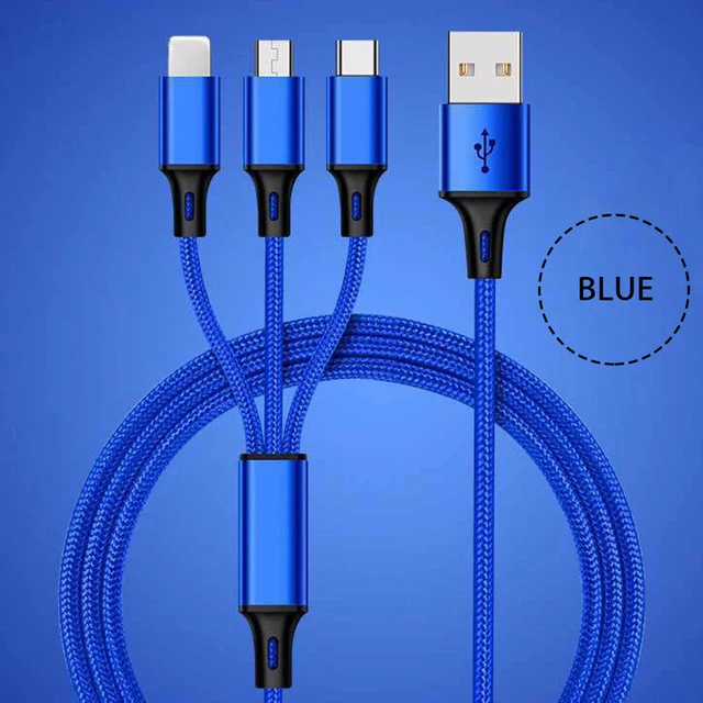 3 2 в 1 Usb Тип C кабелем Micro USB 8pin зарядный кабель сотовый телефон шнура кабеля для Huawei Honor 7 9i P8 P9 Lite Коврики 9 10 20 Pro - Цвет: Blue