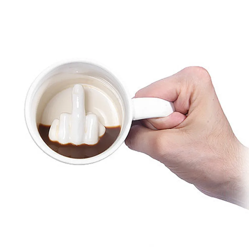 cheap Creative Middle Finger Funny Mugs for Coffee Milk Tea Cups Cafe Mug White Mugs Fashion Novelty Gifts
