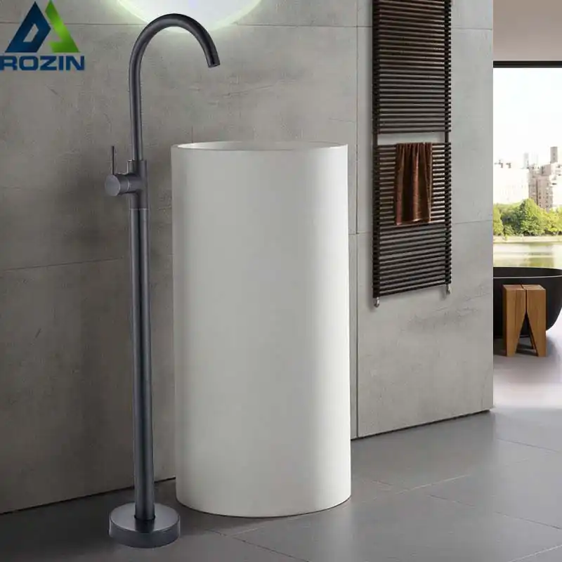 Chrome Floor Stand Faucets Single Handle Brass Bathroom Freestanding