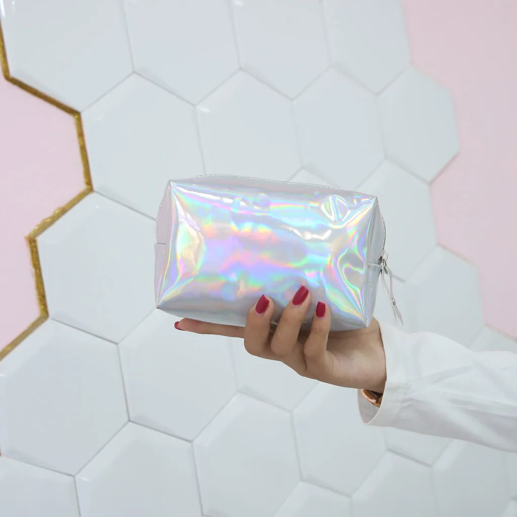 Косметички модные водонепроницаемые лазерные женские Neceser Make Up Bag Женский ПВХ сумка для мытья туалетных принадлежностей органайзер для путешествия