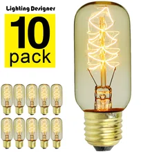 10 шт./упак. Эдисон лампы Винтаж лампа накаливания 40 Вт 220/240 V E27 декоративная лампа накаливания трубка T38 спираль теплый белый