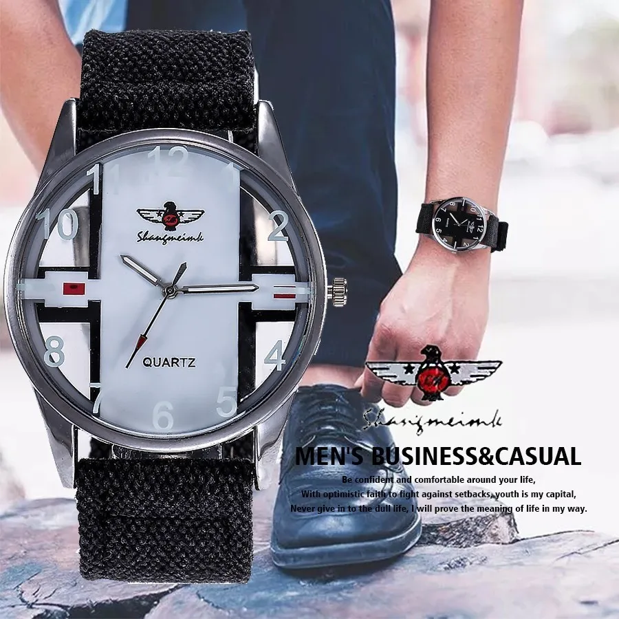 

SHANGMEIMK Brand Men Luxury Nylon Strap Men's Military Hollow Watches Clock Male Quartz Watch Relogio Masculino Hot Sale