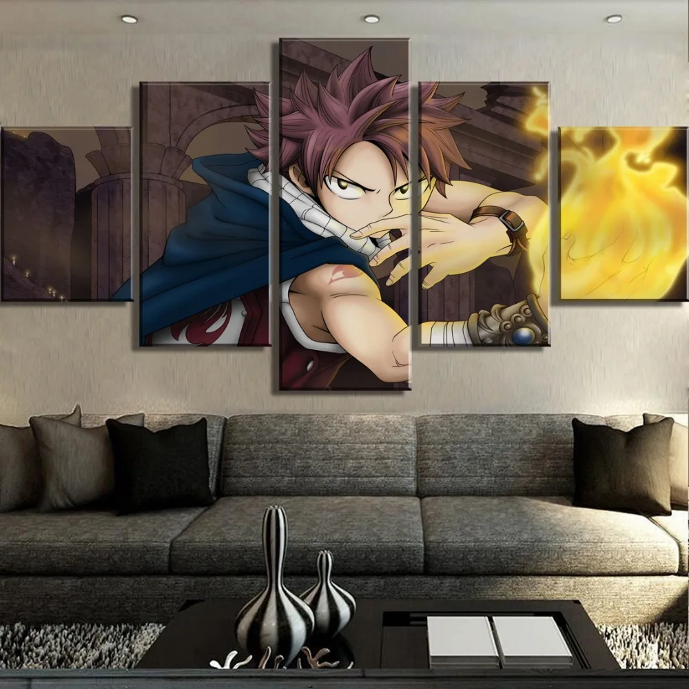 Waliicorners Framed 5 Piece Canvas Art Natsu Fairy Tail Anime Modern Decorative Paintings on Canvas Wall Art for Home Decorations Wall Decor 7
