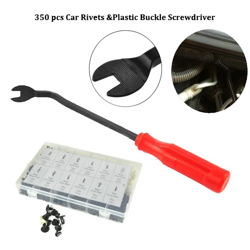 

350Pcs Car Body Plastic Push Pin Rivet Fasteners Trim Moulding Clip Screwdriver
