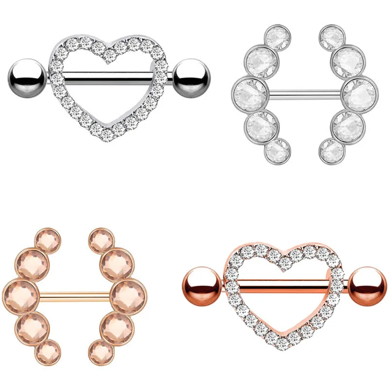

New 2pcs The Zircon Heart Style Surgical Steel Nipple Ring Shields Bar Navel Ring Body Piercing Women Jewelry Gifts Body jewelry