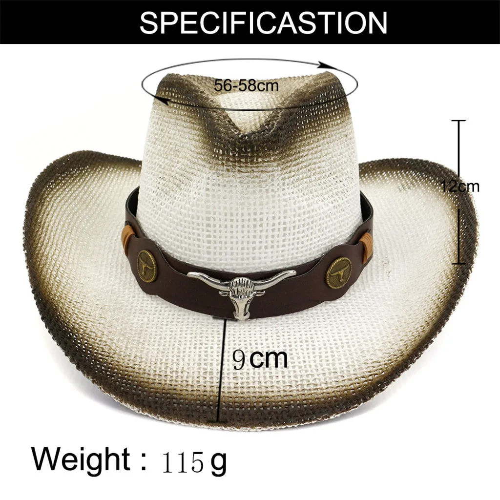 Women Straw Western Cowboy Hat For Summer Men Lady Cowgirl Sombrero Hombre Caps With Handmade Embroidery Hats#Zer