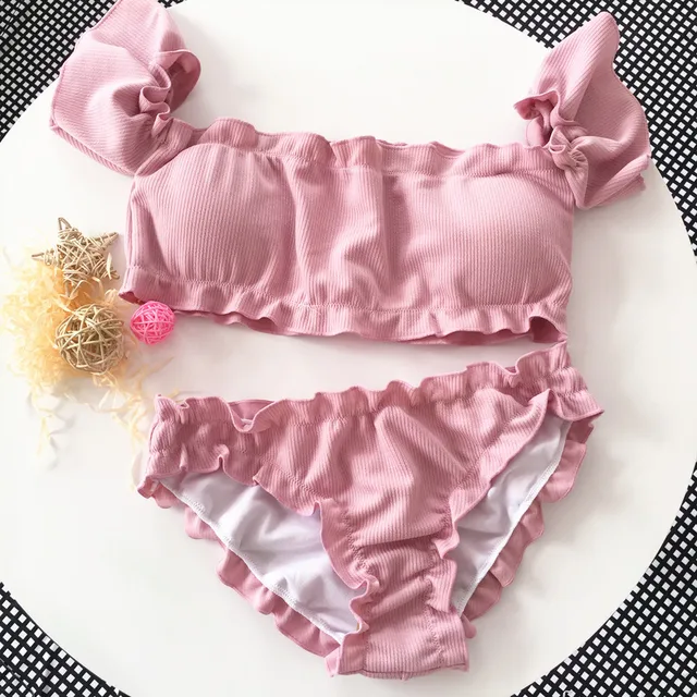 {Excellent|Wonderfull|Very Good|Very Recommended} 2019 Bandeau High Cut Bikini Set Swimsuit Female Swimwear Women Bathing Suit Smocked Sexy Bikinis Off Shoulder Swim Suit Pink Special Offers