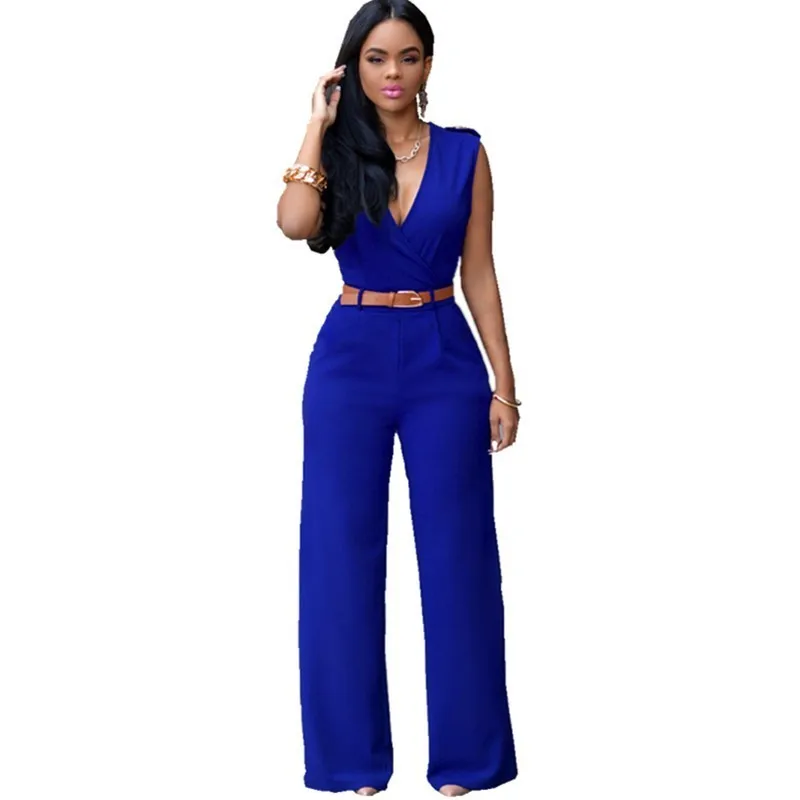

V-Neck Wide Leg Jumpsuit One Piece Outfit With Belt White Black Red Sleeveless Sexy Overalls Summer Rompers Womens S20