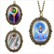 Винтажные кварцевые карманные часы для детей Сейлор Мун серии Карманные часы для девочек бронзовая Луна такт Овальный подвеска для часов для детей