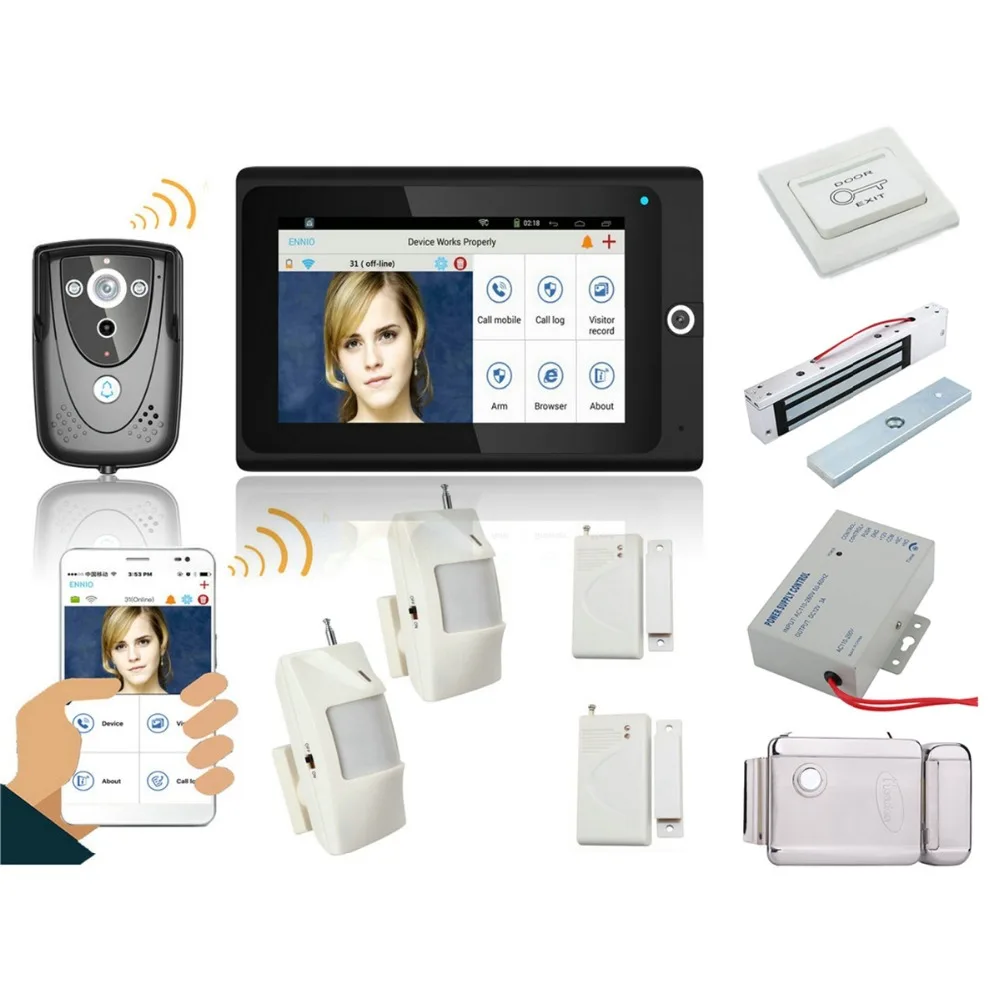 

Home set 7" WiFi Wireless Video Door Phone intercom Doorbell IP Camera PIR IR Night Vision Home alarm system+Electric Locks