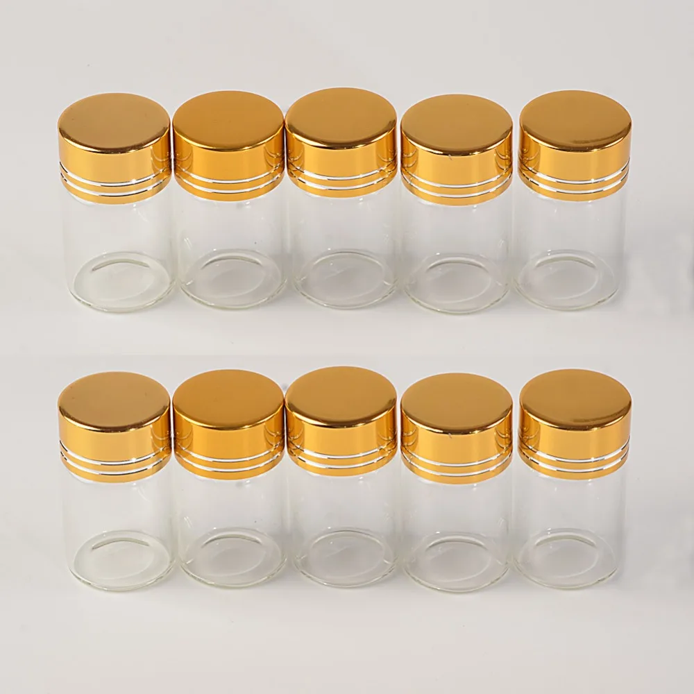 

50pcs 6ml Glass Bottles Plastic Screw Golden Cap Empty Transparent Clear Liquid Gift Container Wishing Bottles Jars