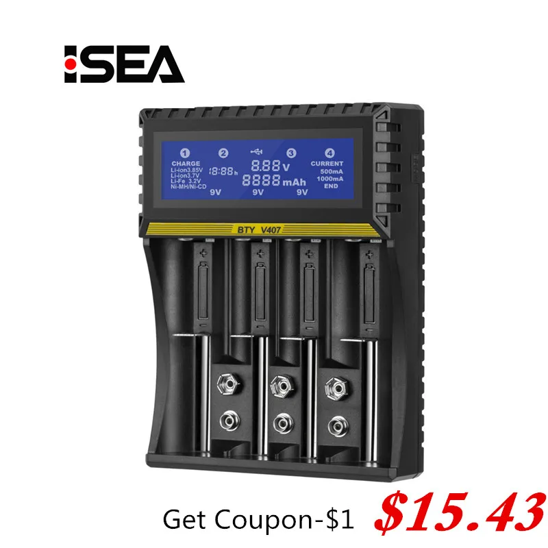 

4 Slots Multi-function Battery Charger Li-ion Li-fe Ni-MH Ni-CD Smart Charger for AA/AAA/18650/26650/6F22/16340/9V Battery