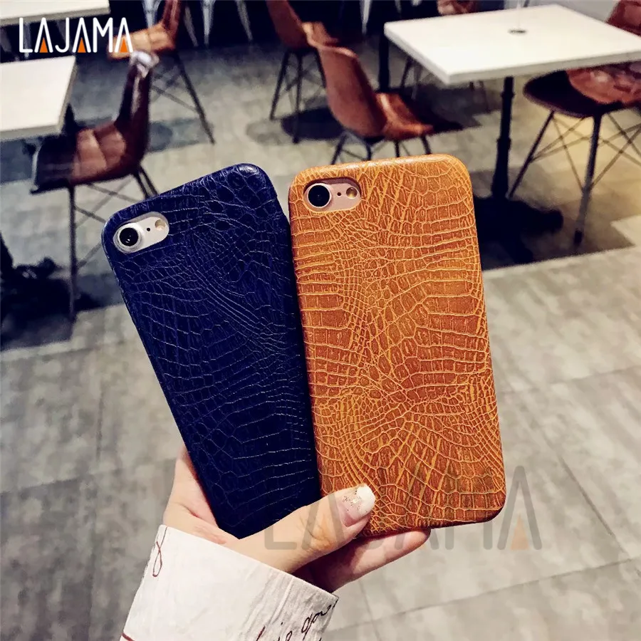 

Crocodile Grained Leather Phone Case for Iphone 6s 6 7 Plus Luxury Business Style Soft Phone Covers for Iphone X 5s SE 8 Plus 7