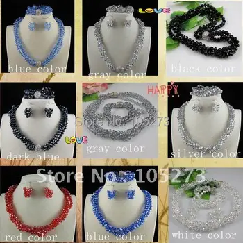 

Charming!Nice MultiColor Crystal Bead Necklace Bracelet Earring Jewelry Set Rhinestone Magnet Clasp