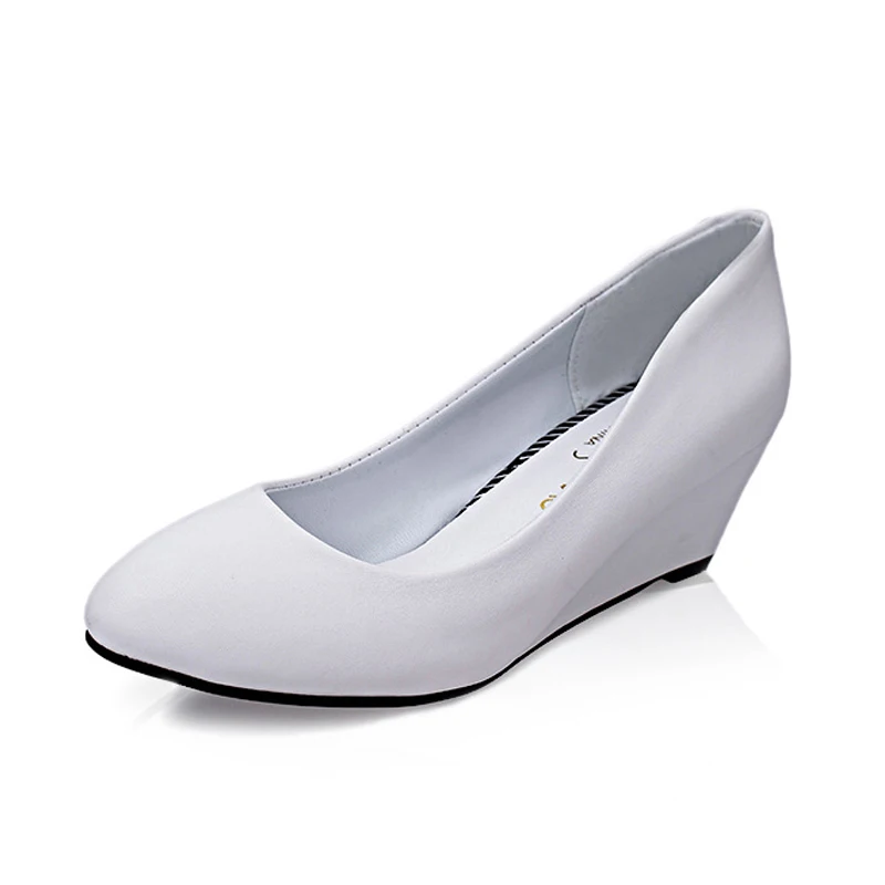 Демисезонный женская обувь, на платформе женские круглый носок туфли-лодочки на среднем каблуке обувь Женская обувь без застежек Повседневное черный, белый цвет Женские туфли WSH3181 - Цвет: white PU