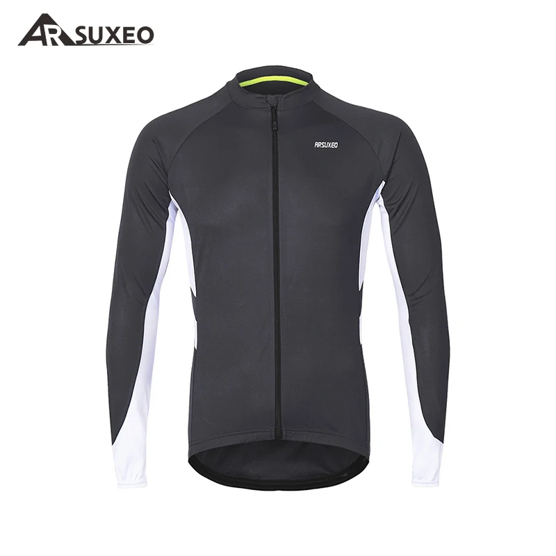 ARSUXEO Men's Full Zipper Cycling Jersey Bicycle Bike Shirt Long