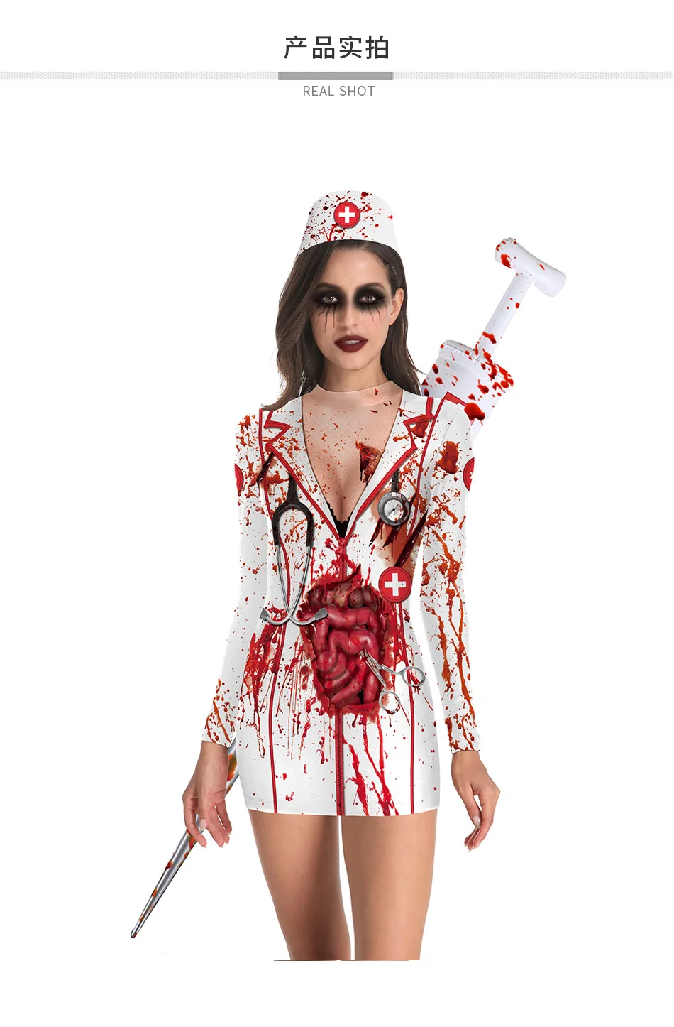 Костюмы на Хэллоуин белое платье медсестры зомби косплей необычный женский костюм медсестры жуткий кровавый костюм с брызгами