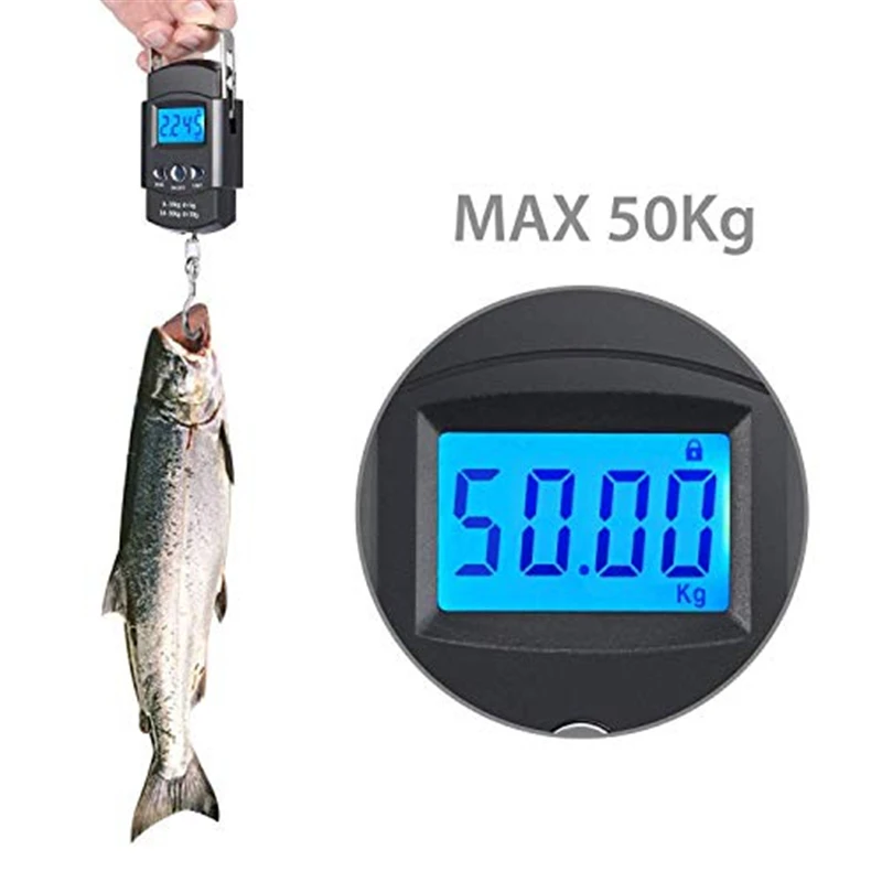 KALAIDUN Electronic Digital Hook Scale 50Kg10g Luggage Suitcase Weight Scale Pocket LCD Backlit Hand Held With Tape Measures6