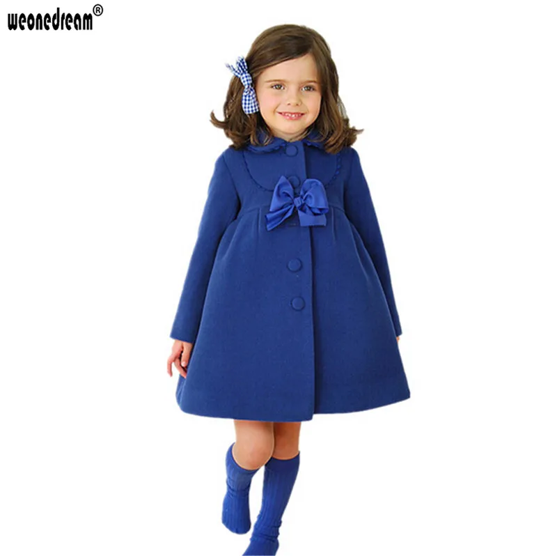 WEONEDREAM 3 цвета! верхняя одежда для девочек; пальто; детский модный шерстяной Тренч; детская зимняя куртка; теплая хлопковая одежда