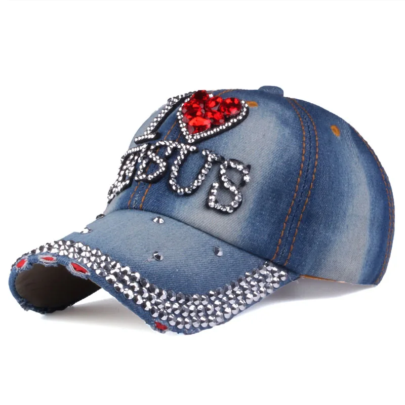 [YARBUU] бейсболки модная Высококачественная шапка для женщин с надписью JESUS, регулируемая хлопковая кепка, стразы, джинсовая кепка - Цвет: colour 3