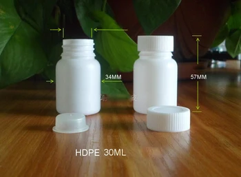 

(1200 PCS/Lot) 30ML/30CC White HDPE Bottle with Inside cover, inner lid cap Small Plastic Liquid bottle with inner colver