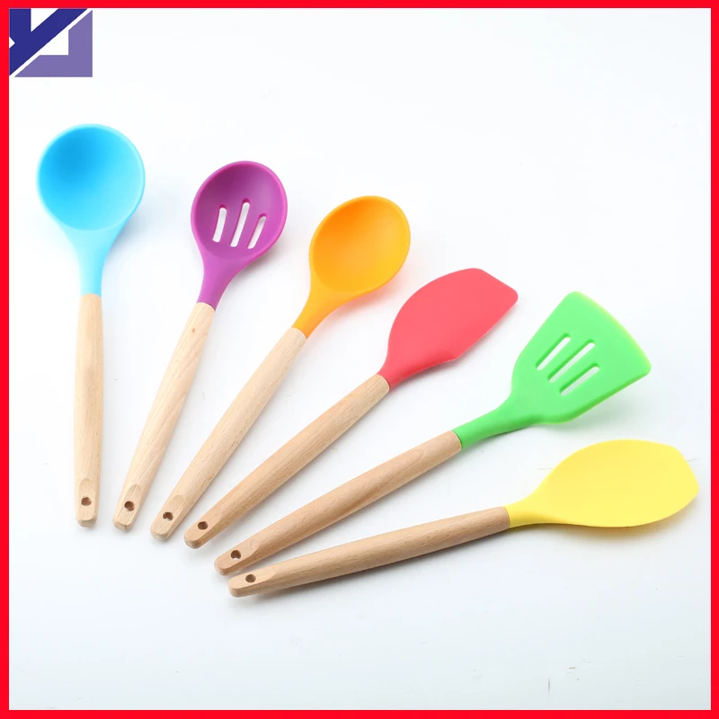 6pcs Nylon Cooking Tools Set with Wood Handle food safe grade material