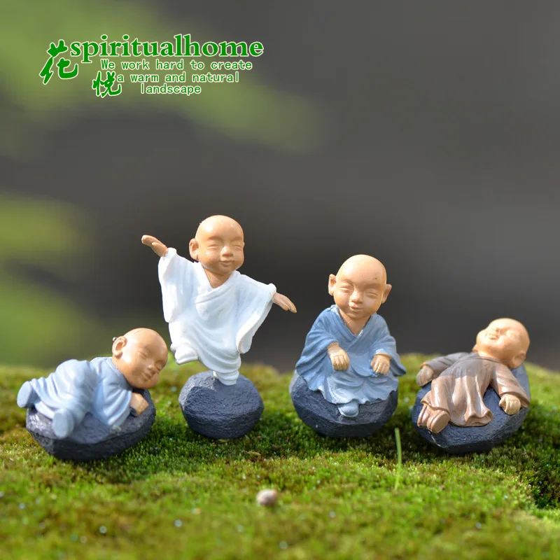 

4 Pcs Set Small Landscape Ornament Cartoon Little Monk Moss Meat Ornament Diy Process Toys Garden Decor Miniatures Figurine