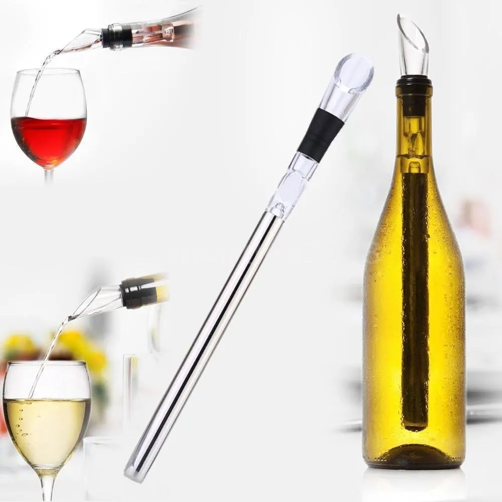 Stainless Steel Ice Wine Coolers Chiller Stick With Wine Pourer Wine