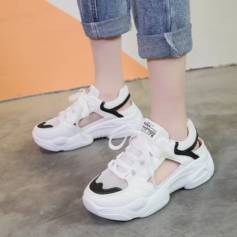 

2019 Summer Women Sandals Wedge Heels Sneakers Summer Peep Toe High Heels Platform White Flip-Flops Thick Bottom Sandals