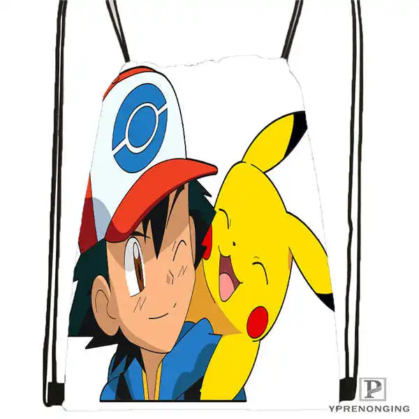 Drawstring Backpack На заказ Pikachu Покемон походная сумка на шнурке милый рюкзак для детей(черная спинка) 31x40 см#180531-04-53 - Цвет: Drawstring Backpack