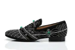 Новые Bling шипованных кристалл Для мужчин; повседневная обувь черный, красный Slip-On джентльмен Бизнес обувь комфорт на низком каблуке Мужская