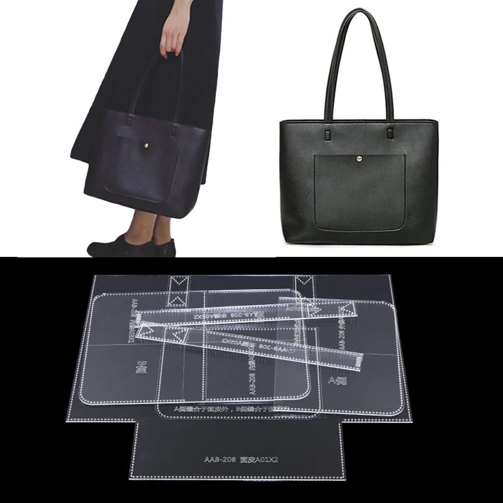 Pack of 6pcs Acrylic Stencil Clear Templates Tote Bag Pattern Leather Craft DIY Sewing Accessory