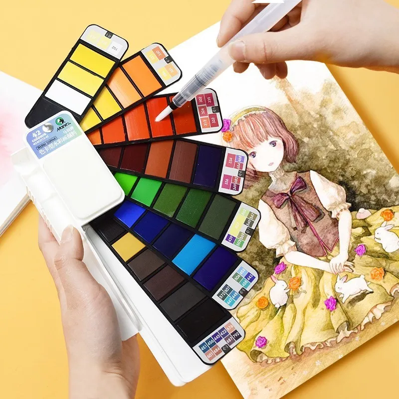 Dropshipping Überlegene 18/25/33/42 Farben Solide Aquarell Malen Set Mit Wasser Pinsel Stift Aquarell Pigment für Draw Kunst Liefert Dropshipping Überlegene 18/25/33/42 Farben Solide Aquarell Malen Set Mit Wasser Pinsel Stift Aquarell Pigment für Draw Kunst Liefert