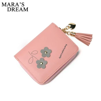

Mara's Dream 2018 Fashion Women Wallets Simple Zipper Purses Printed Floral Tassel Short Clutch Wallet Soft PU Leather Money Bag