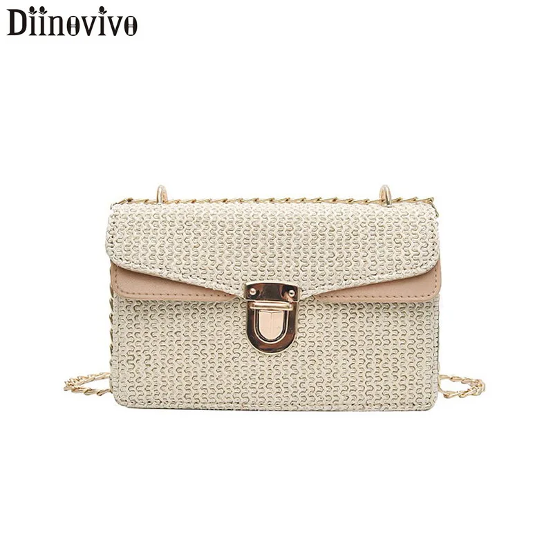 

DIINOVIVO Panelled Designer Beach Straw Bags Female Chic Ladies Hand Bags For Women 2019 Women Bag Over Shoulder Bag WHDV1135
