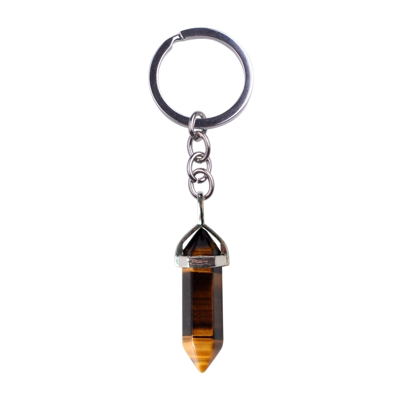 

2017 NEW Trendy Natural Quartz stone Keychain Natural Stone key chains Jewelry Men Women's Crystal Columns Christmas car key