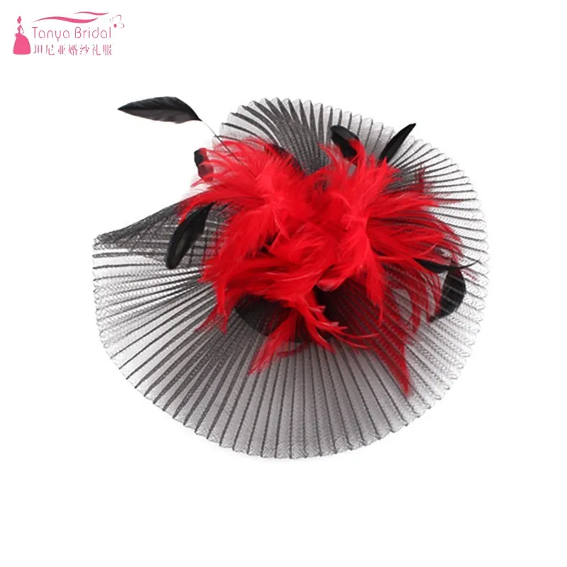 TANYA винтажная белая красная черная Свадебная шляпа для невесты Черный тюль элегантные модные головные уборы на выпускной аксессуары JQ506