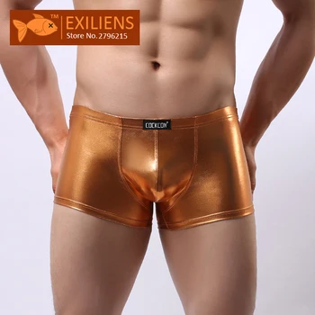

[EXILIENS] 2018 New Nightclub Underwear Men's Shorts Boxers Sexy Patent leather Solid Male Brand Man Underpants GAY Size M-XXL