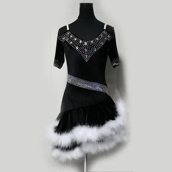 

New style latin dance costume sexy Velvet spandex latin dance competition dress for women child latin dance dresses S-4XL F27
