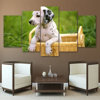 

Canvas Living Room Pictures Home Decoration 5 Panel Cute Pet Dog Painting Wall Art Modular Poster Framework HD Printed Modern