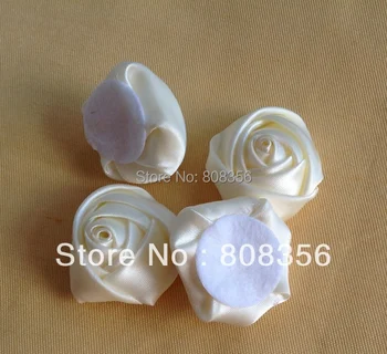 

100pcs Cream Colour 3.5cm Ribbon Fabric Rose Flower Heads with Pad for DIY Jewelry Hairpin Barrette Headbands