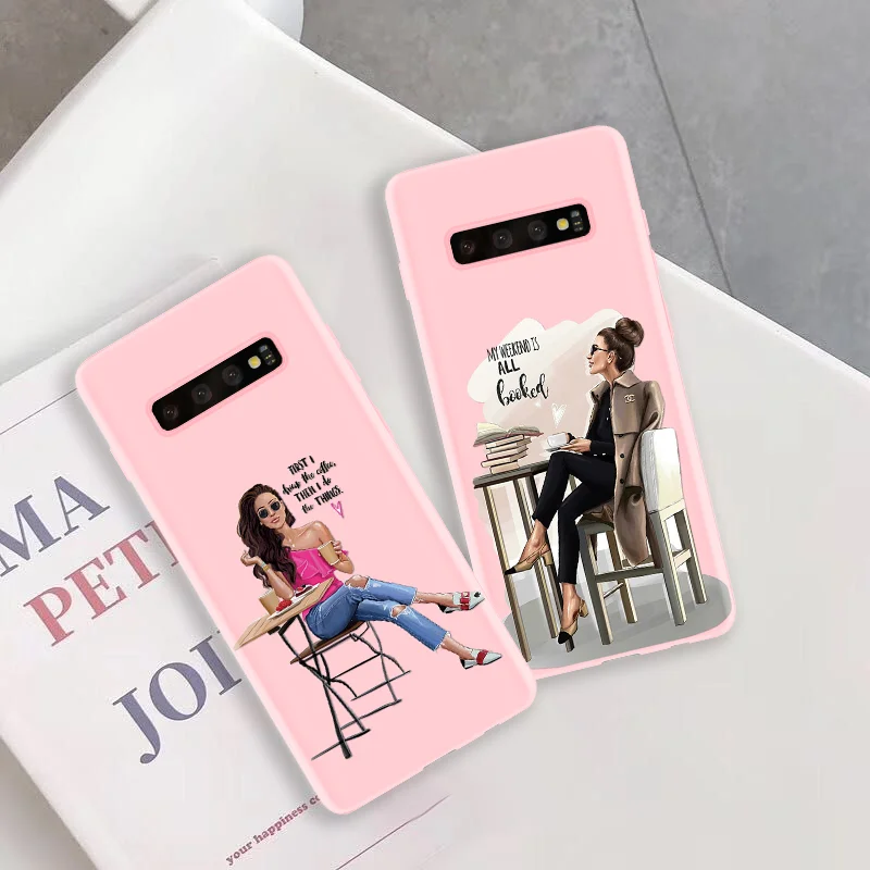 

Black Brown Hair Baby Mom Girl Coffee Case For TPU Samsung Galaxy A50 A40 A30 A70 S8 S9 Plus S7 S6 Edge M10 M20 M30 Note 8 9 4 5